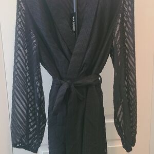 Doublju Black Sheer Lace Robe